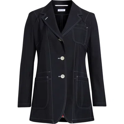 Thom Browne Topstitched Longline Blazer In Navy