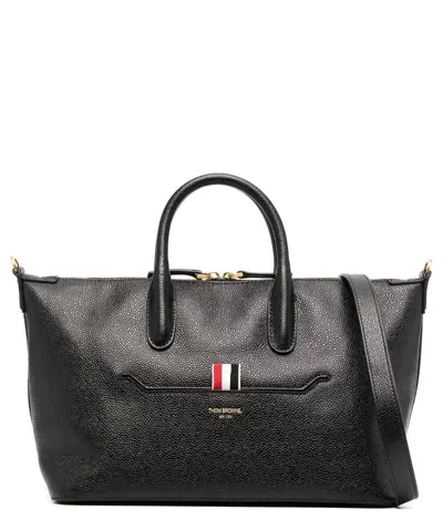 Thom Browne Small Leather Tote Bag In Black