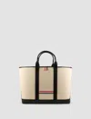 Thom Browne Striped Canvas Tote Bag In Black