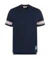 Thom Browne Crewneck Short Sleeves With Rwb Stripe Detail On Sleeves In Black