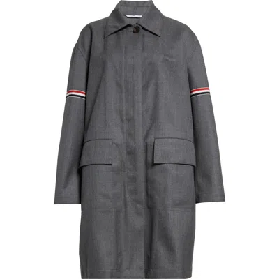 THOM BROWNE THOM BROWNE TRICOLOR ARMBAND WATER RESISTANT WOOL BLEND TWILL COAT