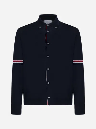 Thom Browne Tricolor Armband Wool Shirt In Blue