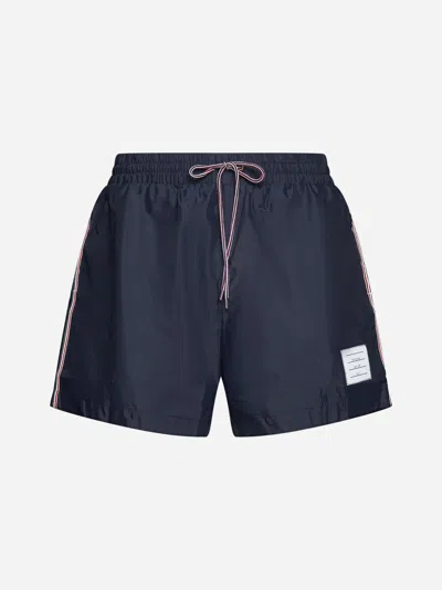 Thom Browne Tricolor Bands Swim Shorts In Blue