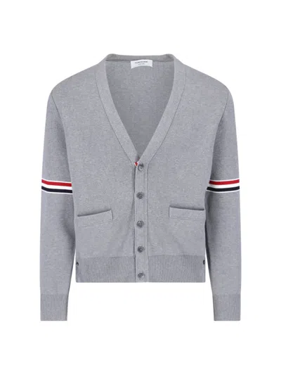 Thom Browne Tricolor Detail Cardigan In Gray