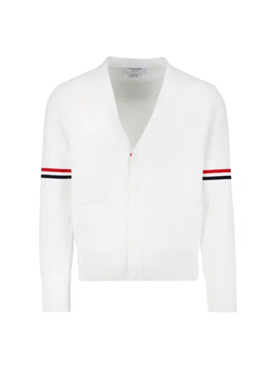 Thom Browne Tricolor Detail Cardigan In White