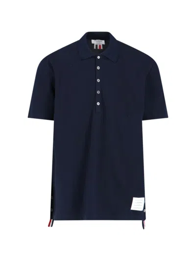 THOM BROWNE TRICOLOR DETAIL POLO SHIRT - BLUE