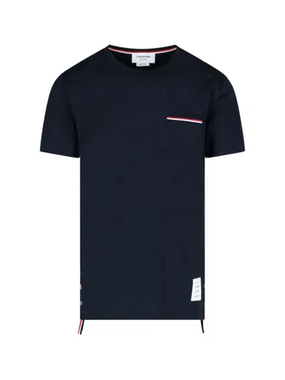 THOM BROWNE TRICOLOR DETAIL T-SHIRT - BLUE