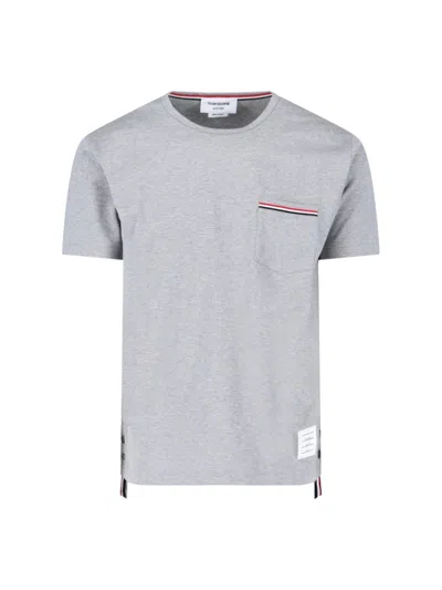 THOM BROWNE TRICOLOR DETAIL T-SHIRT - GREY
