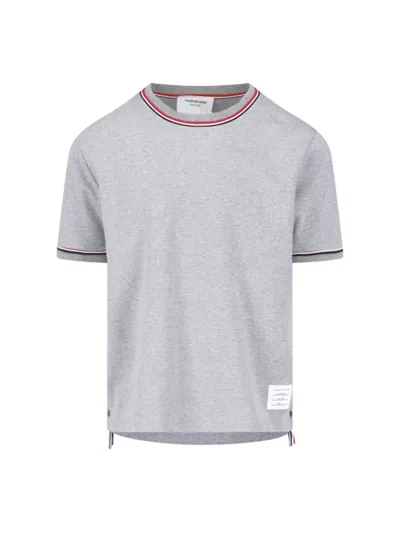 Thom Browne Tricolor Detail T-shirt In Light Grey