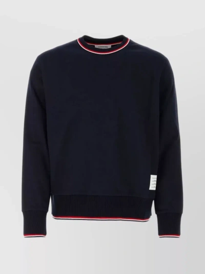 THOM BROWNE TRICOLOR RIBBED COTTON CREW SWEATER