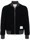 Thom Browne Tricolor Stripe Wool Bomber Jacket In Black