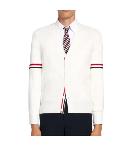 THOM BROWNE THOM BROWNE TRICOLOUR 4-BAR V-NECK CARDIGAN