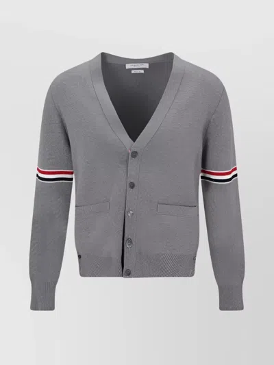 Thom Browne Cotton V-neck Cardigan In Gray