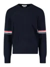 Thom Browne Rwb Intarsia Armband Tweed Pullover In Blue