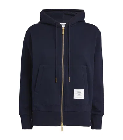 Thom Browne Tricolour Stripe Zip-up Hoodie In Navy