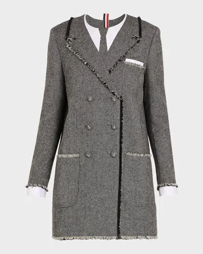 Thom Browne Trompe L'oeil Donegal Tweed Blazer Dress In Gray