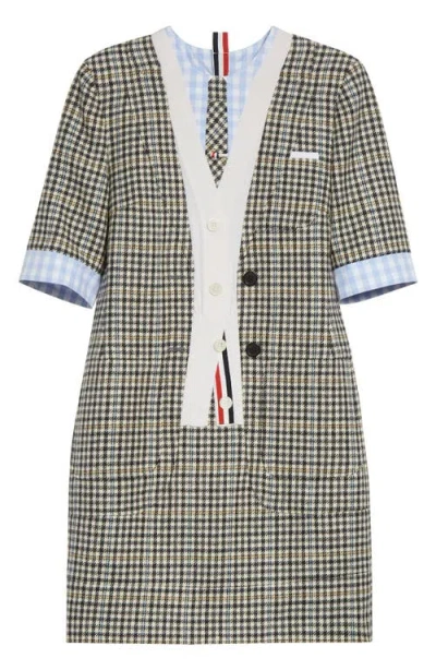 Thom Browne Trompe L'oeil Mixed Media Shift Dress In Gray
