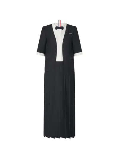 Thom Browne 트롱프뢰유 트윌 미디 드레스 In Blue