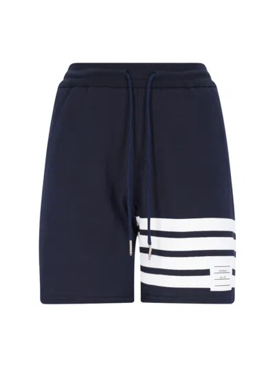 Thom Browne Classic Striped Leg Cotton Mid Thigh Shorts In Blue