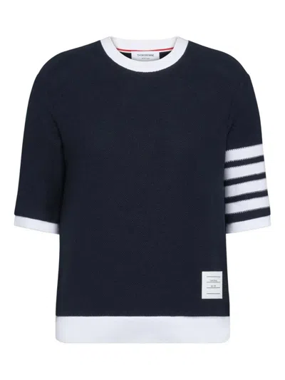 Thom Browne Textured Cotton Pique 4-bar T-shirt Clothing In Blue