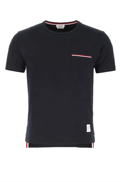 Thom Browne Striped-trim Cotton T-shirt In Blue