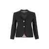 Thom Browne Single Breasted Cropped Jacket In 120s Wool In Blue