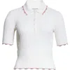 Thom Browne Tuck Scallop Trim Silk & Cotton Pointelle Stitch Polo In White