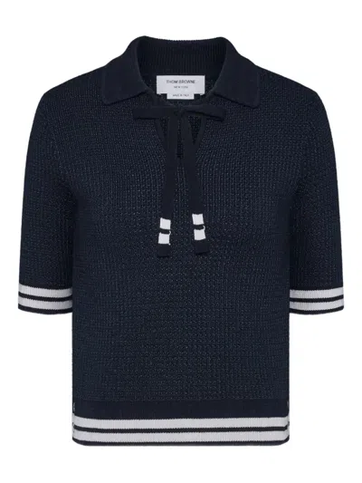 Thom Browne Tuck Stitch Silk Cashmere & Wool Polo Women In Black