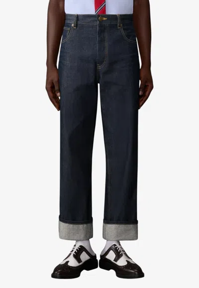 Thom Browne Turn-up Selvedge Jeans In Navy