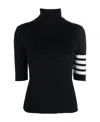 Thom Browne Black Short Sleeve Sweater With 4-bar Detail In Wool Woman In Black