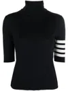 Thom Browne Black Short Sleeve Sweater With 4-bar Detail In Wool Woman In Black