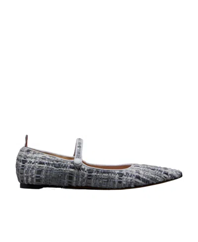 Thom Browne Tweed Ballerina Shoes In Gray