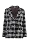 Thom Browne Check-pattern Tweed Jacket In Black