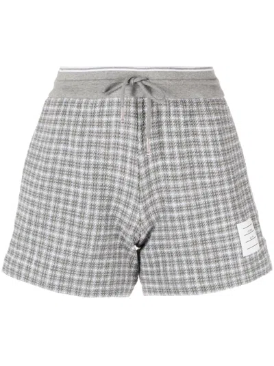 Thom Browne Tweed Checkered Track Shorts In Grey