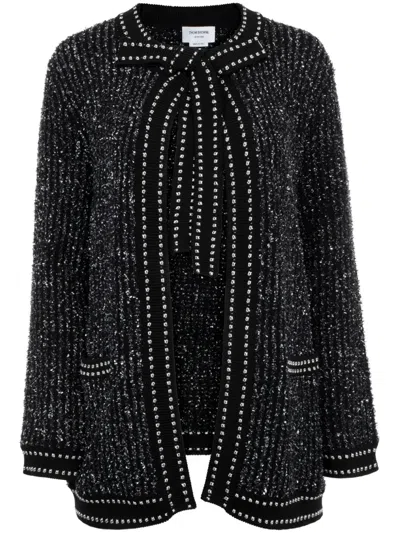 Thom Browne Tweed-detail Open Cardigan In Black