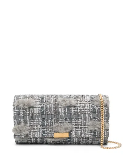 Thom Browne Tweed Flap Wallet In Grey