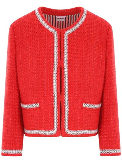 Thom Browne Tweed Jacket In Red
