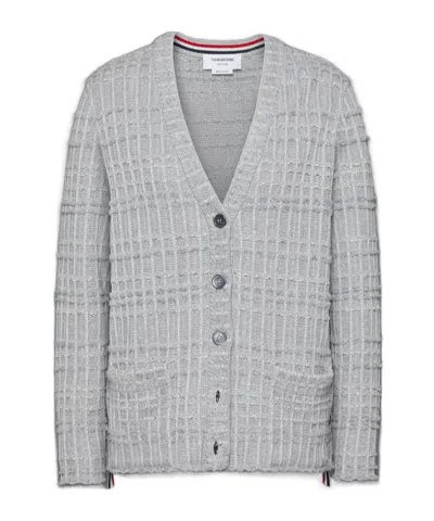 Thom Browne Tweed Jacquard Cardigan In Gray