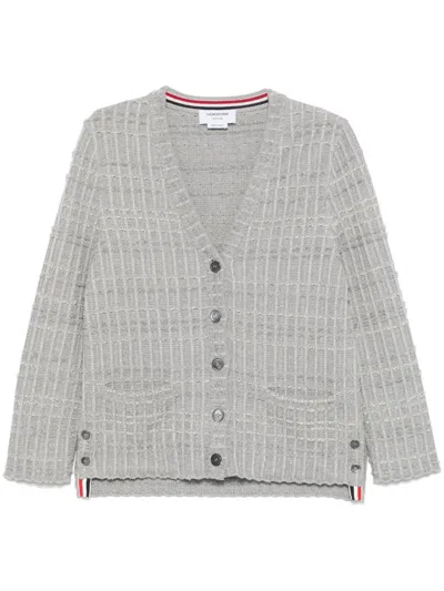 Thom Browne Tweed Jacquard Cardigan In Gray