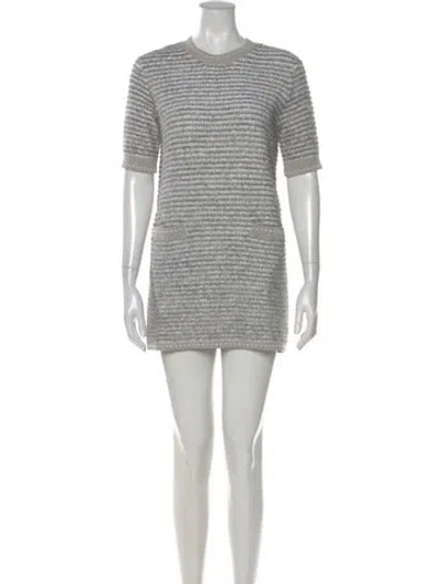 Pre-owned Thom Browne Tweed Mini Dress In White