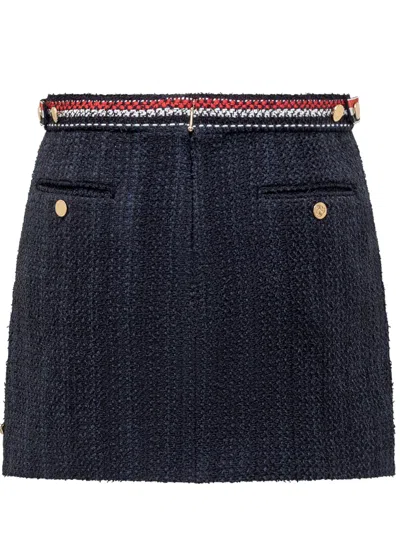 Thom Browne Tweed Mini Skirt With Rwb Detail In Navy