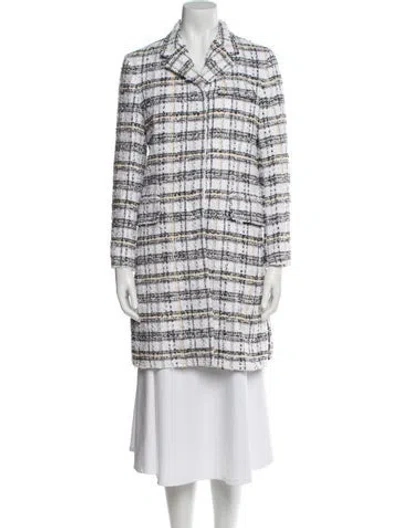 Pre-owned Thom Browne Tweed Pattern Coat In White