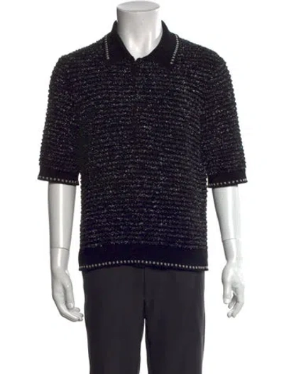 Pre-owned Thom Browne Tweed Pattern Collar Polo Shirt In Black
