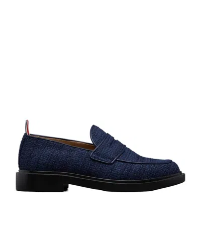 Thom Browne Tweed Penny Loafers In Black