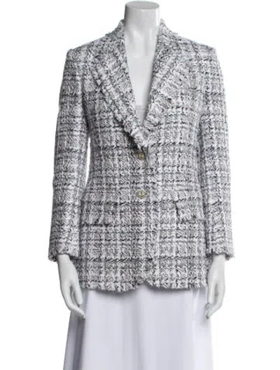 Pre-owned Thom Browne Tweed Plaid Print Blazer In White