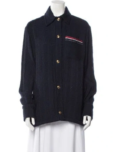 Pre-owned Thom Browne Tweed Plaid Print Denim Jacket In Blue