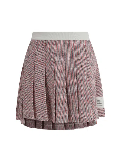 Thom Browne Tweed Pleated Desig Miniskirt In Rwbwht
