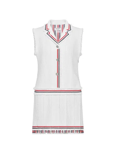 Thom Browne Tweed Pleated Sportcoat Dress In White