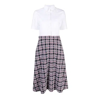 Thom Browne Tweed Prince Of Wales Check Shirt Dress In Weiss