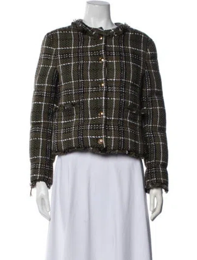 Pre-owned Thom Browne Tweed Puffer Plaid Print Jacket In Green